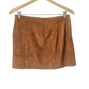 NWT Floerns Camel Faux Suede Mini Skirt Size L Boho Festival Western